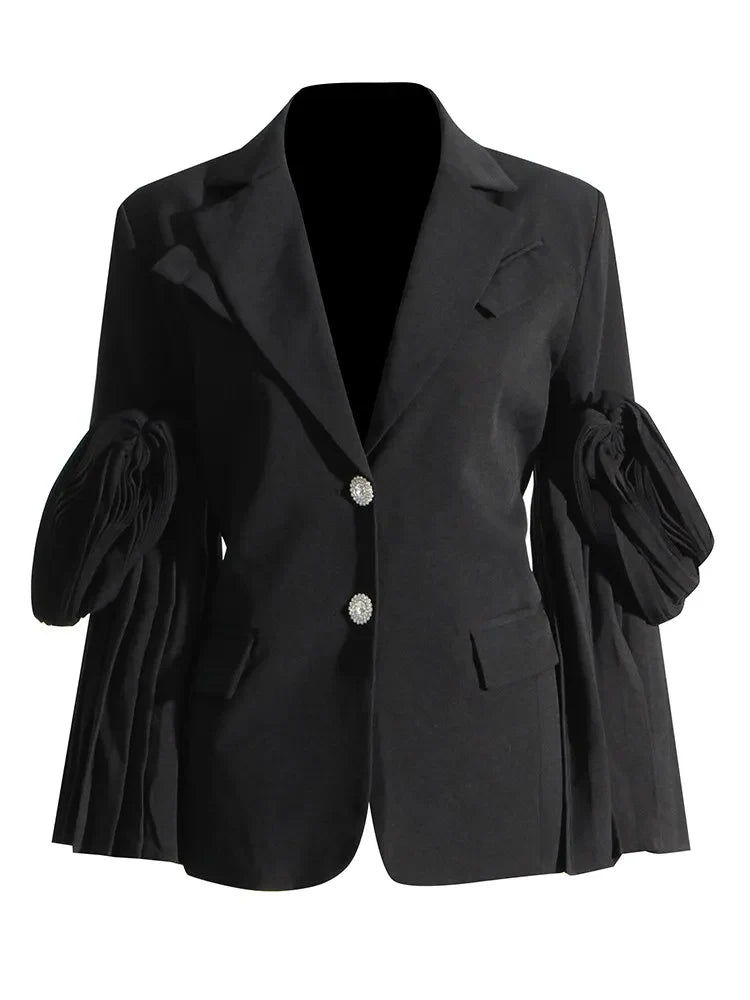 Solid Designer Blazers For Women Notched Collar Long Sleeve Patchwork Single Breasted Casual Blazer Female Clothing