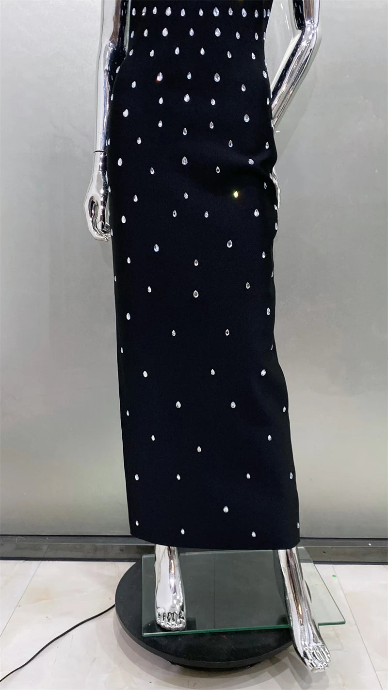 Luxury Diamonds Sexy Square Collar Package Hips Bandage Dress Fashion Woman Evening dress Celebrity Cocktail Party Outfit