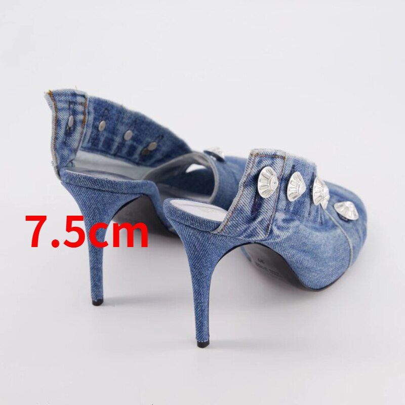 Summer Brand New Pocket Design Fashion Denim High Heel Sandals Popular Charming Woman Shoes Comfort Slippers Big Size