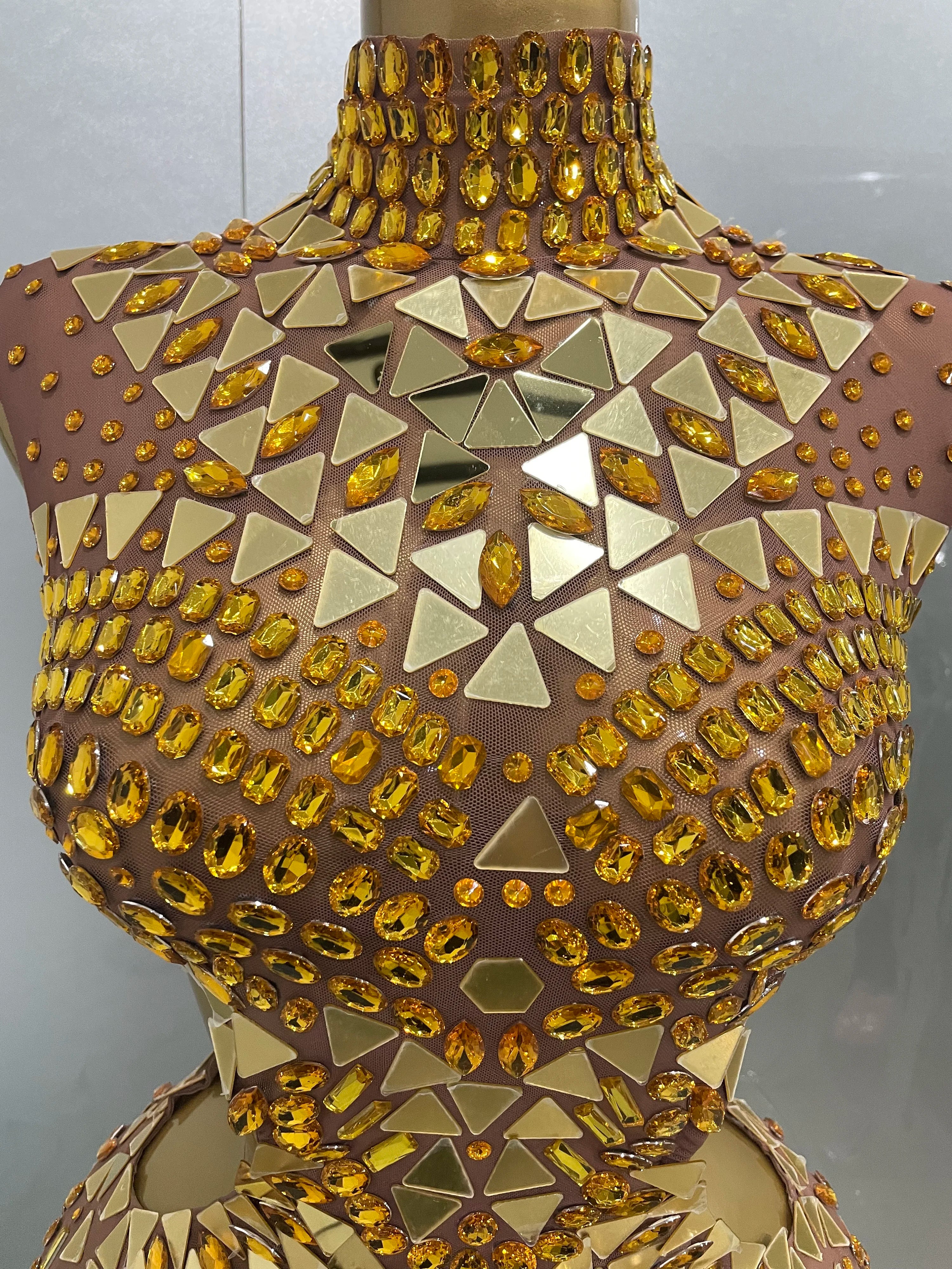 Luxury Shiny Mirror Rhinestones Hollowed-out Long Dress 2025Women Celebrity Evening Party Catwalk Prom Stage Photo Shoot Dresses