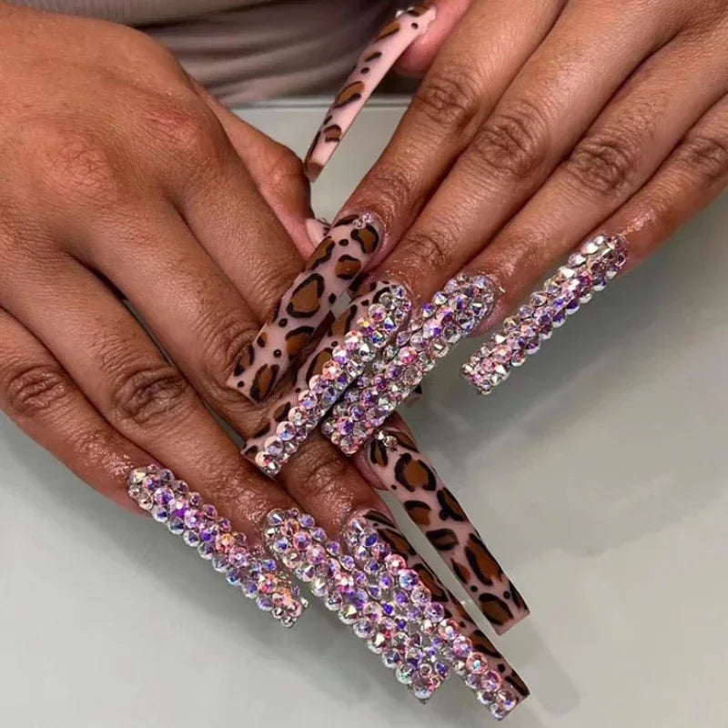 Cherry Leopard Print Almond Fake Nails Art Ballet Pointed False Nails Charms Flower Star Love Heart Press on Nails Manicure Tool MT1209JP2203