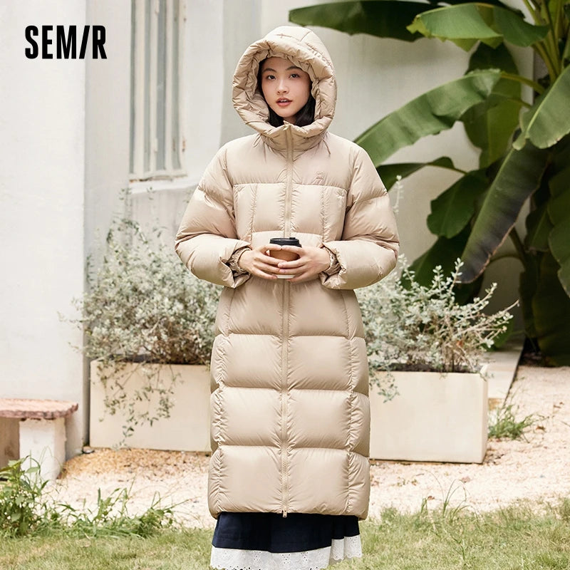 Semir Down Jacket Women Long Warm Winter New Loose Waterproof Hooded Jacket