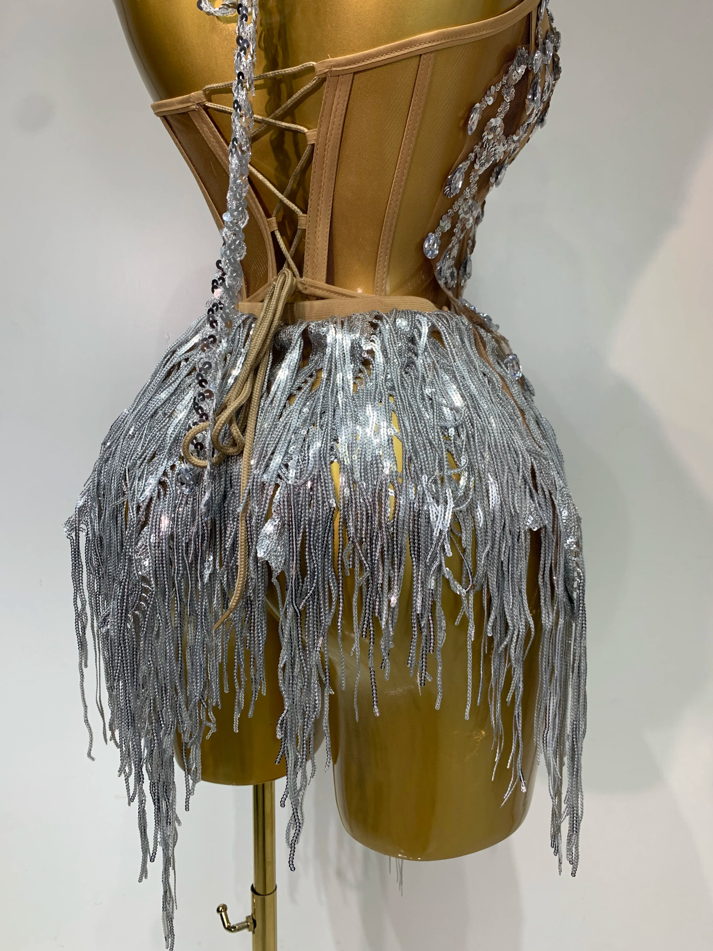 Women Sexy Sequins Rhinestone Glitter Two Pieces Sets 2025 Luxury Birthday Evening Party Nightclub Hotwife Singer Stage Outfit