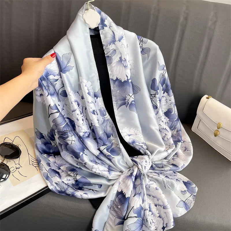Europe United Hot Women Luxury 180*90cm Women Silk Scarf Female Beach Shawl Bandanna Foulard Muffler Scarves Wraps
