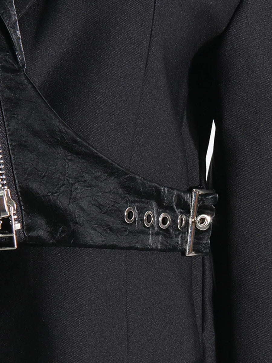 Solid Spliced Zipper Irregular Jackets for Women Lapel Long Sleeves Patchwork Pockets Fshion Jacket Female Clothing