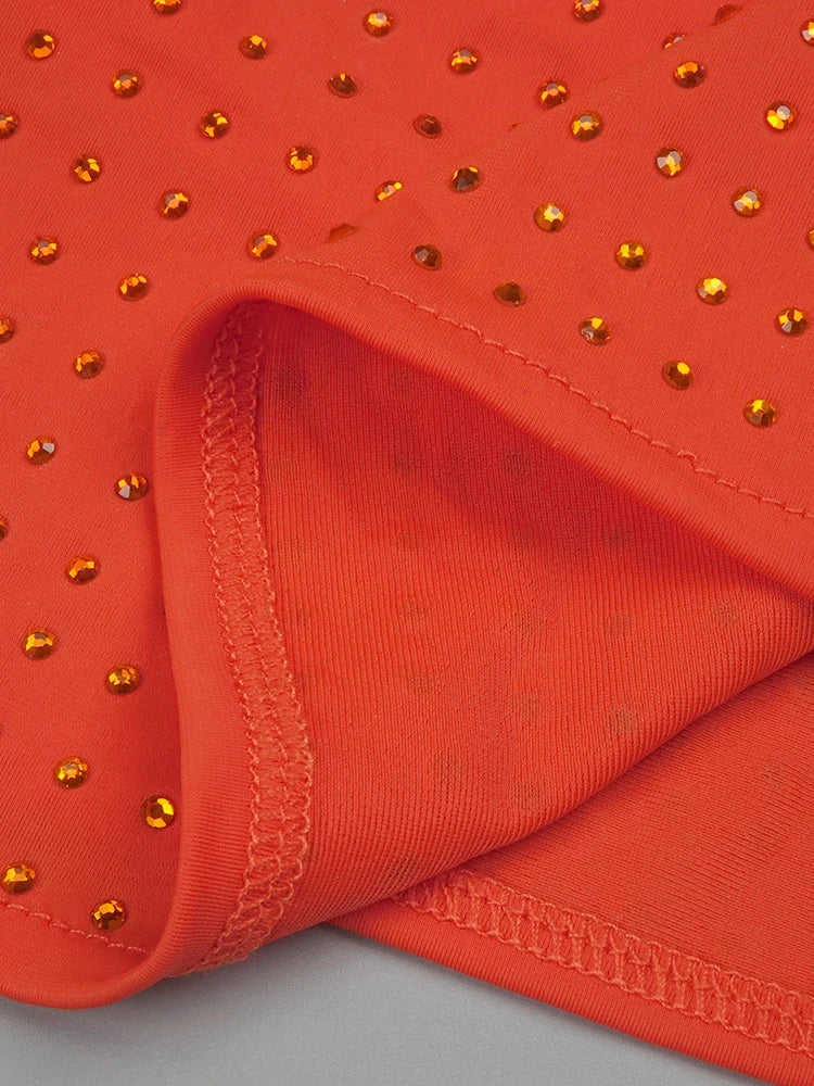 Orange Halter Sleeveless Cut Out Log Dress Diamonds Maxi Bodycon Elegant Party Evening Stage Performance Vestido