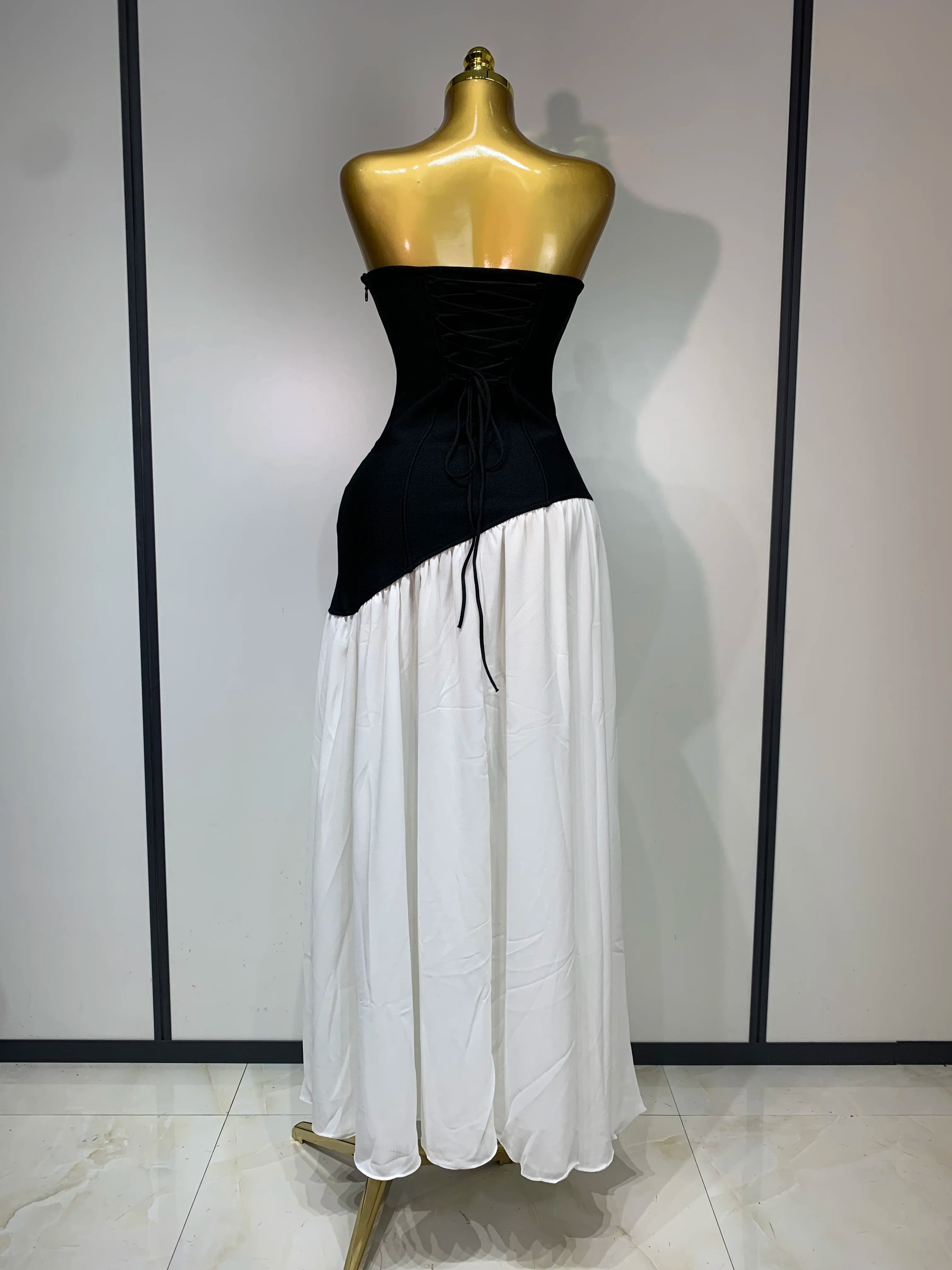 Sexy Strapless Backless Patchwork Maxi Long Bodycon Bandage Dress 2025 Celebrity Elegant Evening Party Luxury Birthday Dress