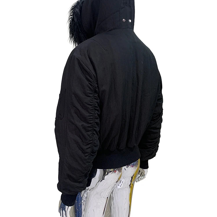 Lautaro Autumn Winter Thickened Warm Short Black Jacket Men with Faux Fur Trim Hood Zip Up Loose Casual Luxury Designer Clothes