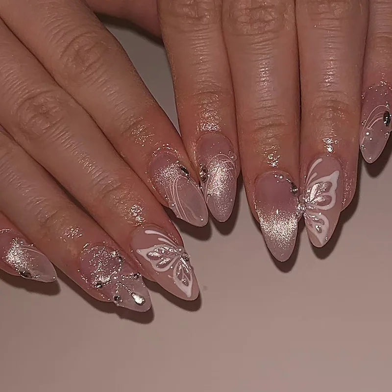 24pcs Black Cat's Eye Press on Nails Finished Ins Wearable False Nail Sets Love Design Stick on Nails Stilettos Fake Nail Tips Z1082