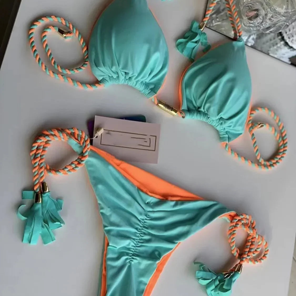 New Women Bikini Backless Rope Triangle Swimsuit Multicolor 8230