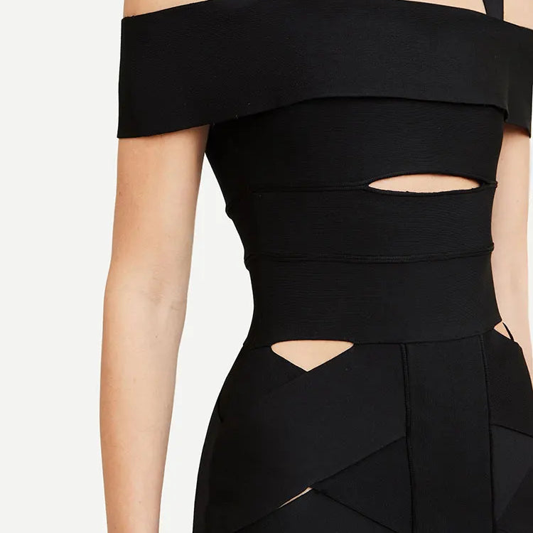 2025 Sexy Women's Hollow Design Bandage Dress Spaghetti Strap Shoulder Sleeve Bodycon Long Dress Cocktail Evening Party Vestidos