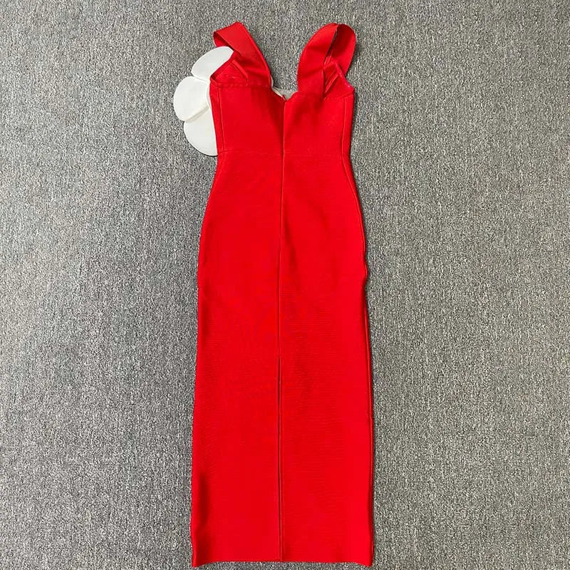 Black Red Color Women Sexy Strapless Big Flowers Bodycon Bandage Long Dress Celebrate Birthday Vacation Cocktail Dress Wholesale