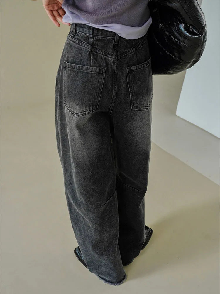 Vintage Washed Jeans For Women High Waist Straight Wide Leg Denim Pants Streetwear Trousers Spring New 26D8252