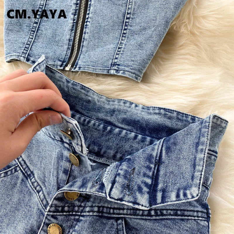 Women Denim Sets Sleeveless Strap Crop Top and Long Skirts Suits 2024 Summer Jeans Streetwear Two 2 Piece Sets Outfits