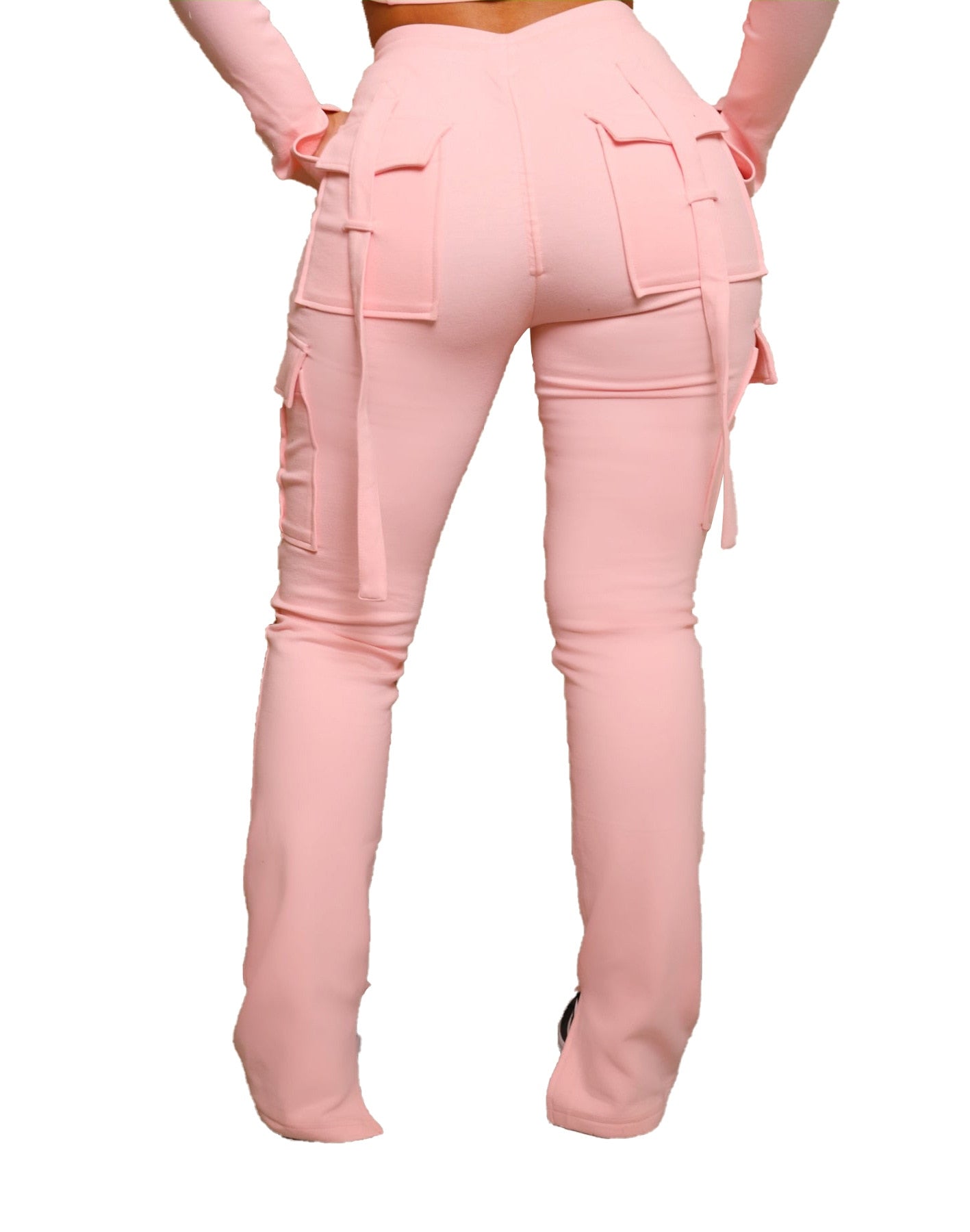 Women Pants for Summer Casual 2024 with Pockets Drawstring High Waist Trousers Fashion Polyerster Split Cargo Pant Adjustable Pink