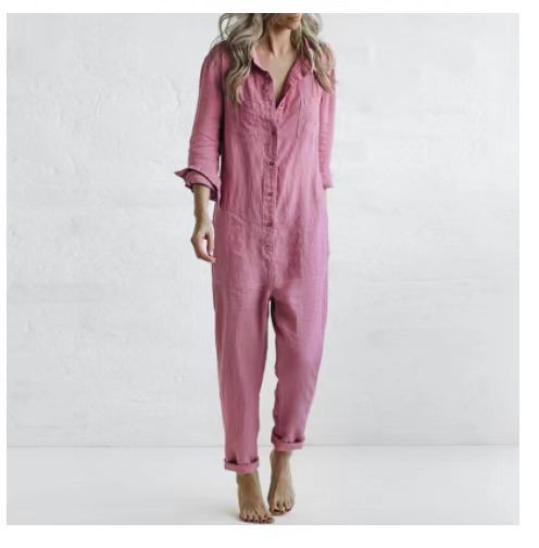 Salopette Vintage en coton pour femmes, combinaisons de printemps à manches longues, boutons, tenue une pièce, tunique Chic, combinaison verte surdimensionnée