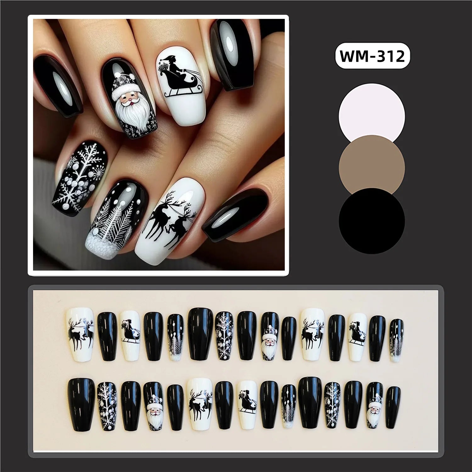 2025 Merry Chrismas Press on Nails Cute Snowman Elk Santa Claus Print Fake Nail Tips Wearable Long Coffin False Nails for Girls 4