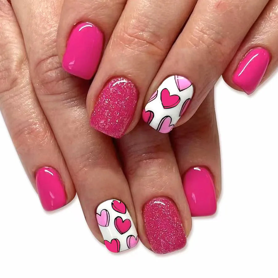24Pcs Colorful French Press on Fake Nails with Glue Short Square Nail Art Tips Flower Design Wearable Full Cover False Nails 721