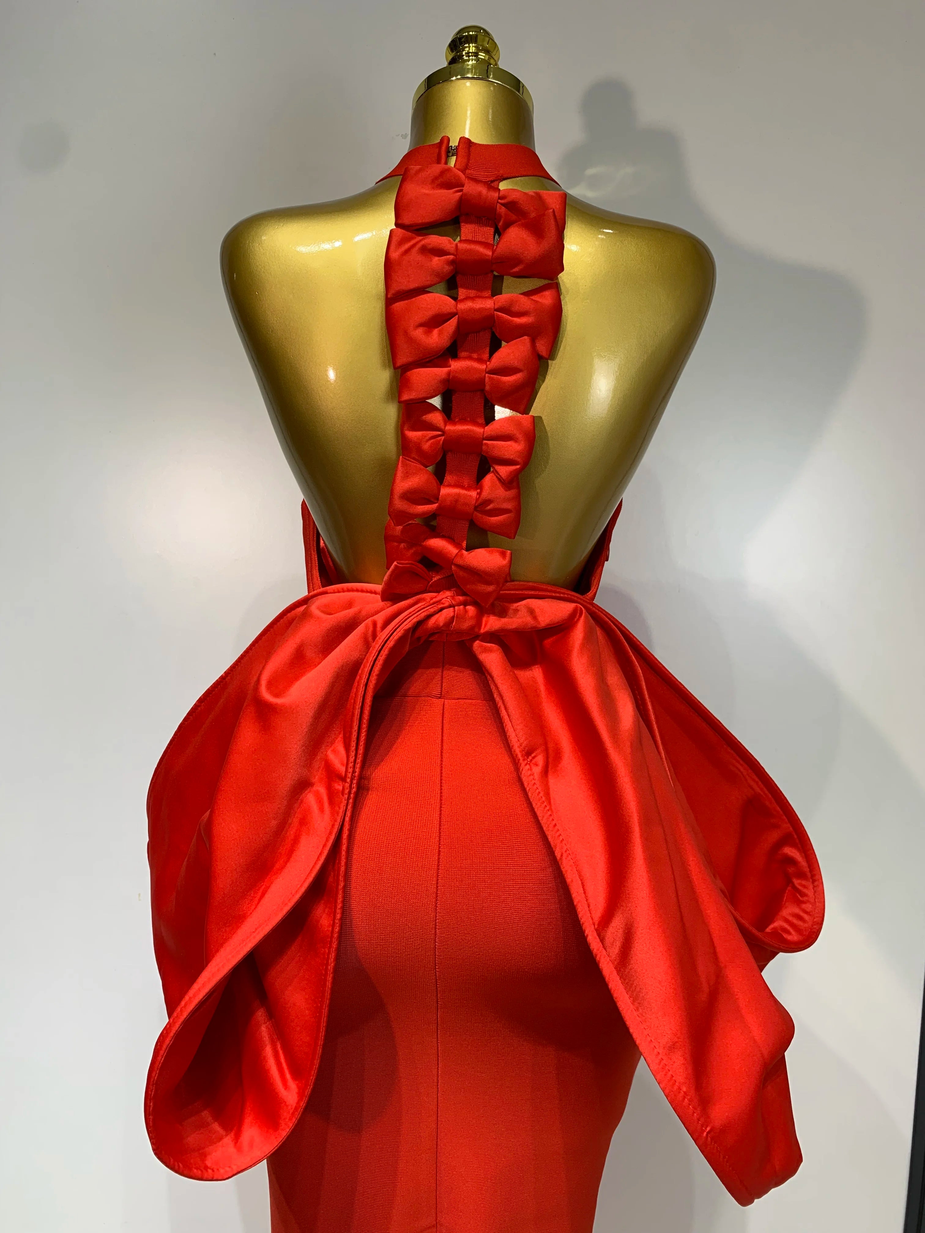 Women Sexy Backless Bow Sleeveless Bodycon Bandage Maxi Dress Red Celebrity Evening Party Cocktail Luxury Birthday Party Dresses