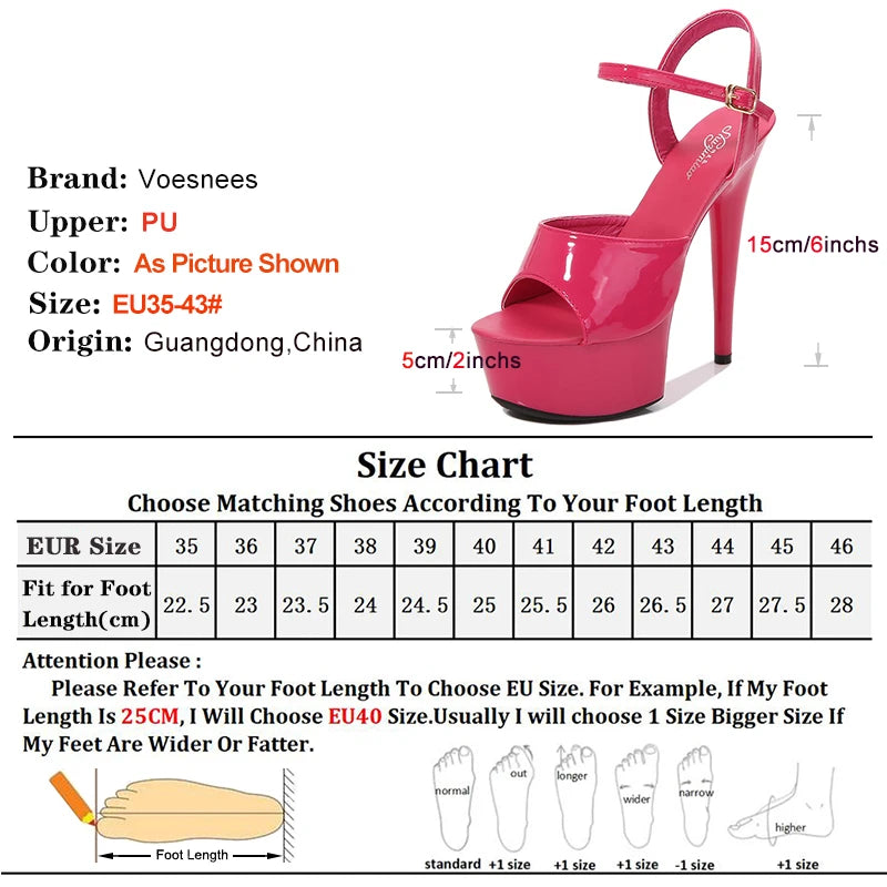 15CM Stiletto Waterproof Platform Sandals Stripper High Heels Women Sexy Show Shoes Platform High-heeled Wedding Shoes Size 43