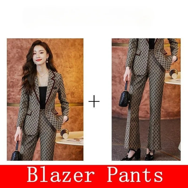 Senior Khaki Spring Ladies Korean Elegant Fashionable Blazer Sets Women Suits Work Wear Office Autumn Casual Pants Jacket Blazer And Pants