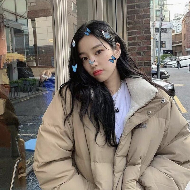 Womens Khaki Reversible Down Jackets Winter Baggy Comfortable Coat Thickening Warm Female Puffer Cotton Padded Jacket Outwear Khaki