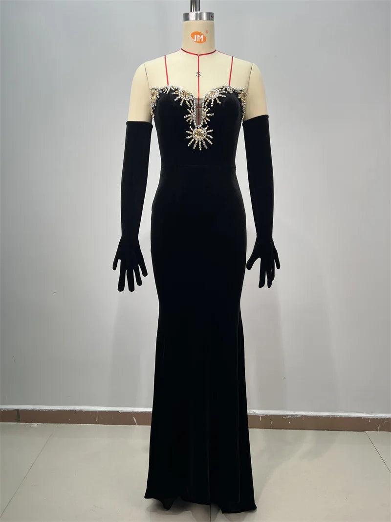 Luxury Diamonds Sexy V-Neck Strapless Package Hips Bandage Dress Fashion Woman Evening dress Celebrity Cocktail Party Outfit