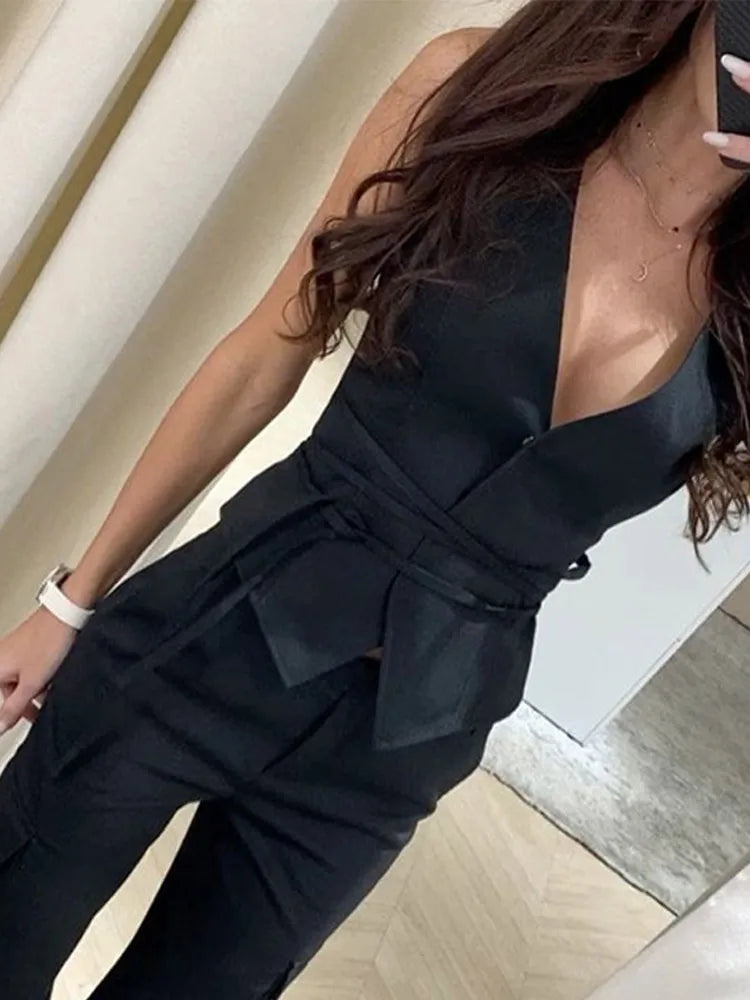 Sexy V-neck Vest Women High Street Sleeveless Lace Up Slim Female Tank Spring Summer Elegant Solid Office Lady Outwear