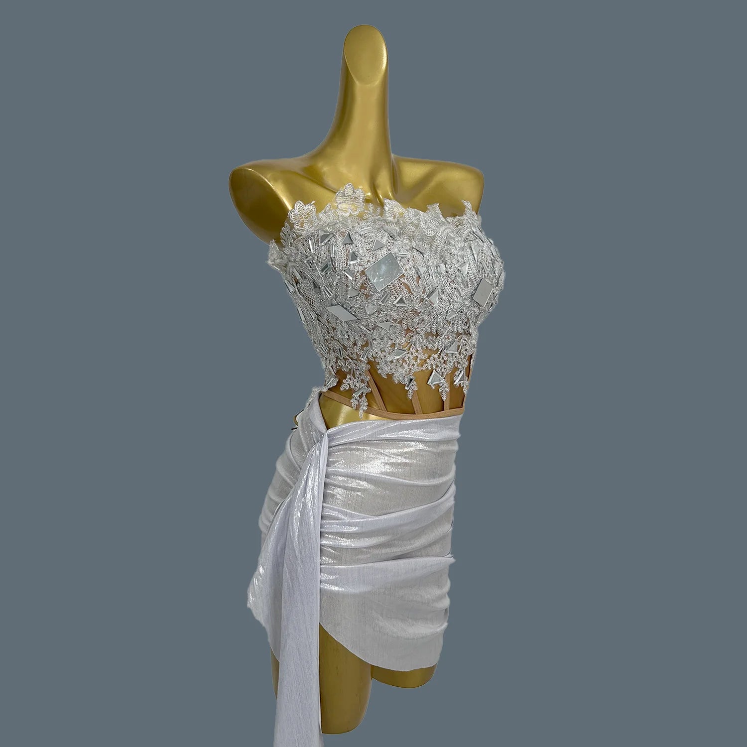 High-end Birthday Party Crop Tops Asymmetrical Mini Skirt 2Pcs Set Stage Performance Wear Nightclub Women Sexy Dress Set Baicai