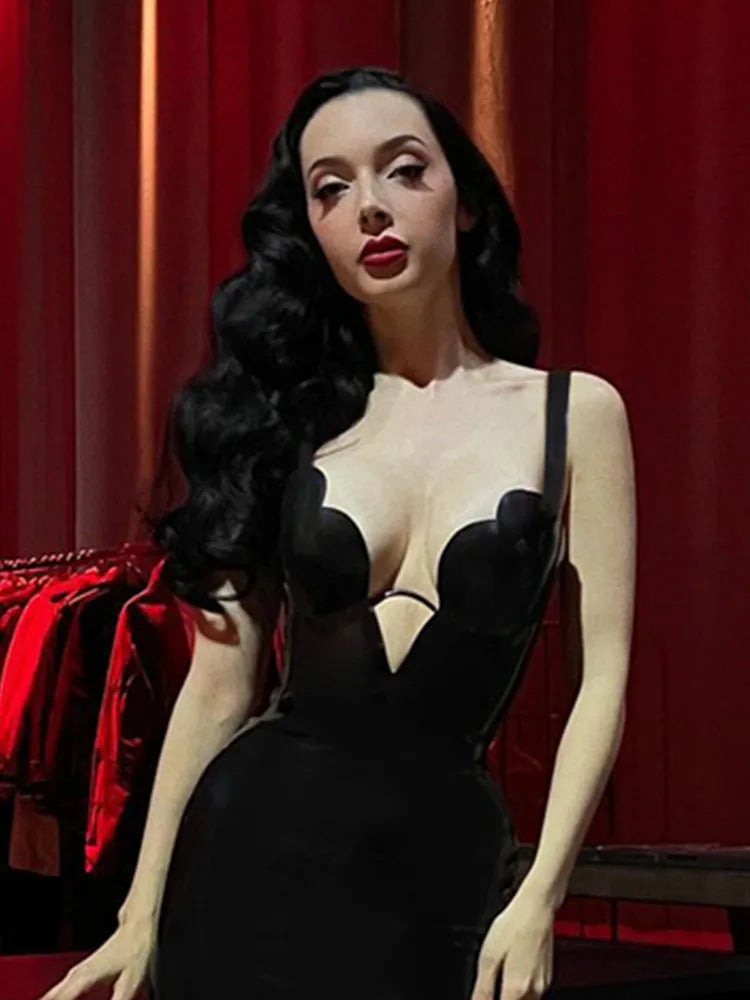 Women Celebrity Summer Sexy V Neck Backless Black Mini Bodycon Bandage Dress 2024 Elegant Evening Club Party Outfit