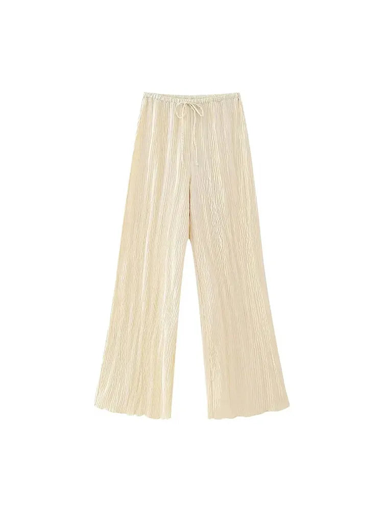 TRAF 2023 Women 2 Pieces Sets Fashion Asymmetric Halter Top Women Suit Casual Ruched Long Pants Set Womens Outfits