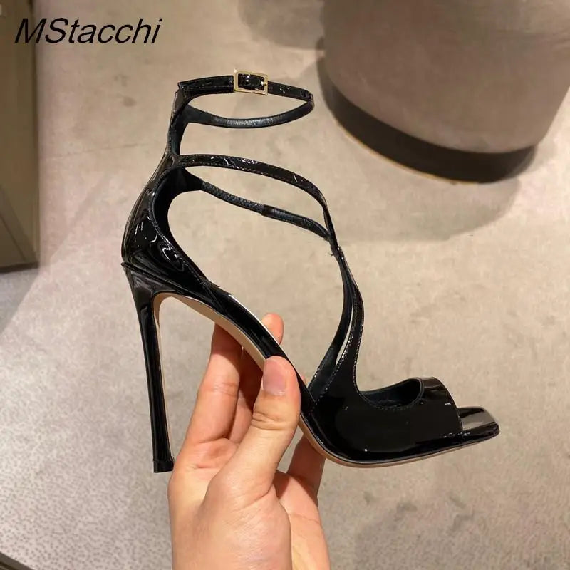 Women's Luxury Sandals Summer Pink Satin Open Toe Stiletto Sandals Concise High Heels Women Pumps Ankle Straps Designer Shoes black