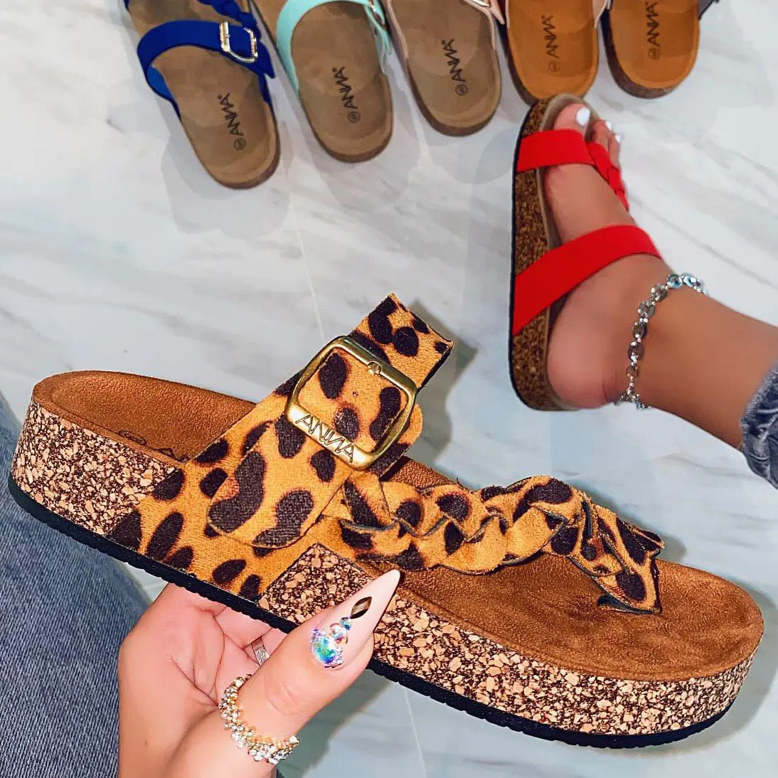 Women Sandals Flats Fashion Plait Leopard Summer Shoes Women Slippers Wear-Resistant Beach Ladies Sandals Female Shoes leopard