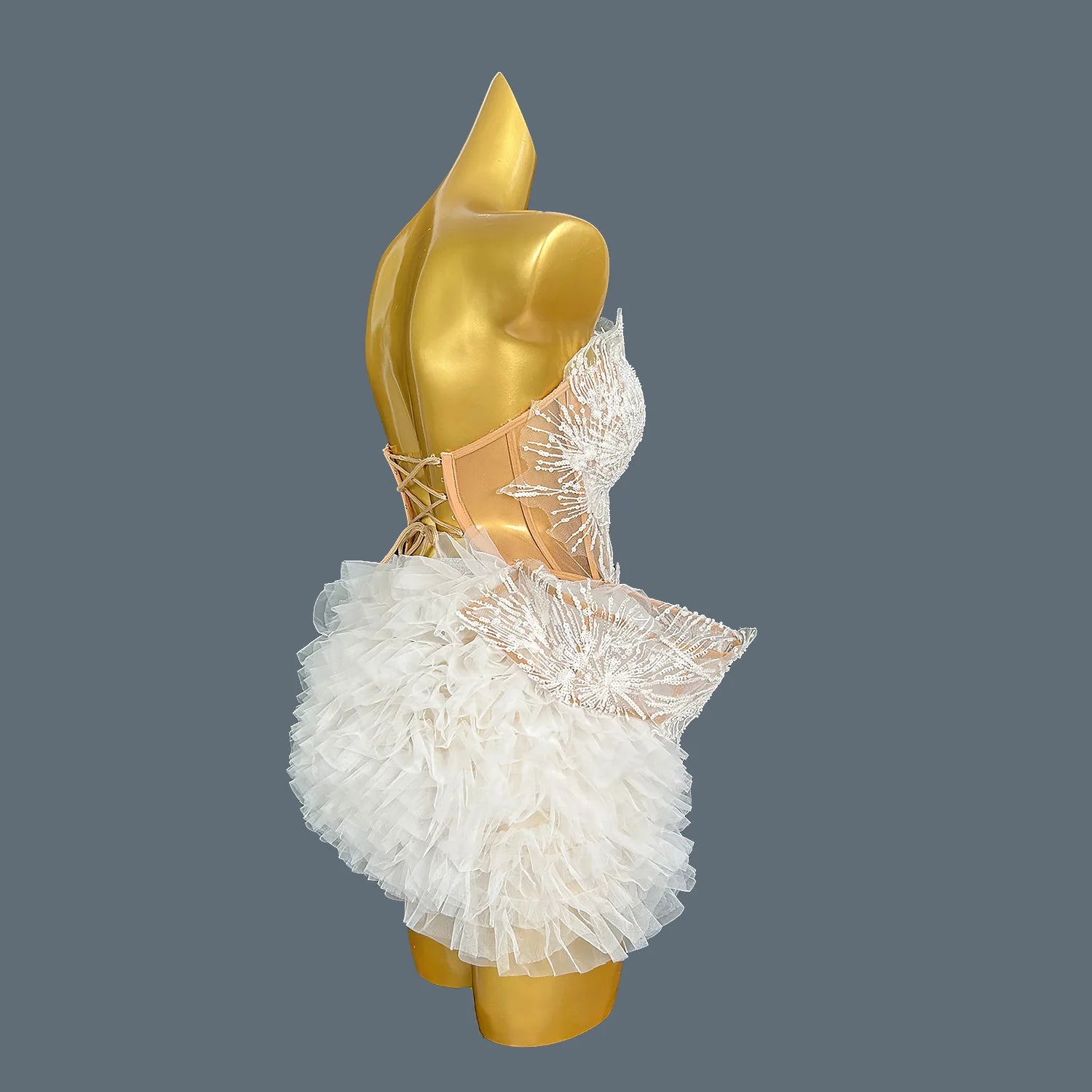 Sexy Sequins Pearls Women Top Short Skirt 2Pcs Club Dance Asymmetrical Dress Designer Party Celebrate Stage Wear Pugongying