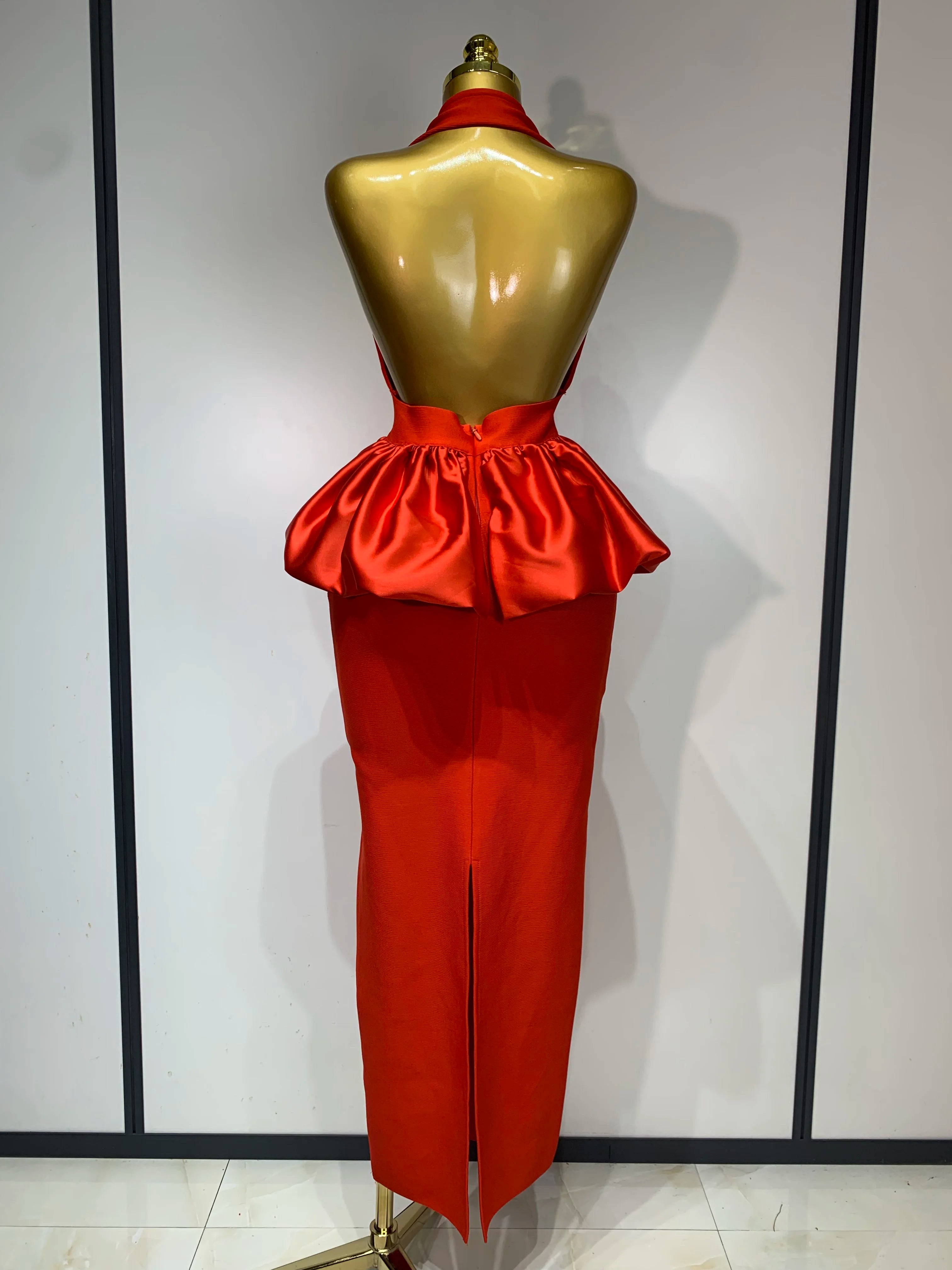 Women Sexy Backless Red Flower Maxi Long Bodycon Bandage Dress 2025 Celebrity Elegant Evening Party Nightclub Photo Shoot Dress