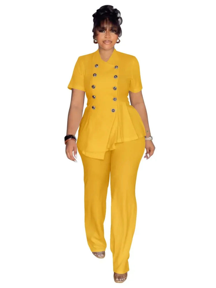 Plus Size Summer 2 Two Piece Set Women Irregular Ruffle Pleated Fashion Ladies Blouses Casual Bodycon Woman Pencil Pant