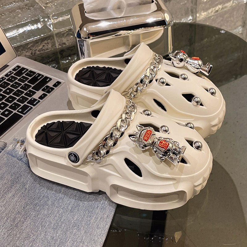 Women's Sandals Thick Soft Home Slippers Non-slip Outdoors Cool Chain Fashion Cozy Slides Easy Washing Breathable Cut-out White03