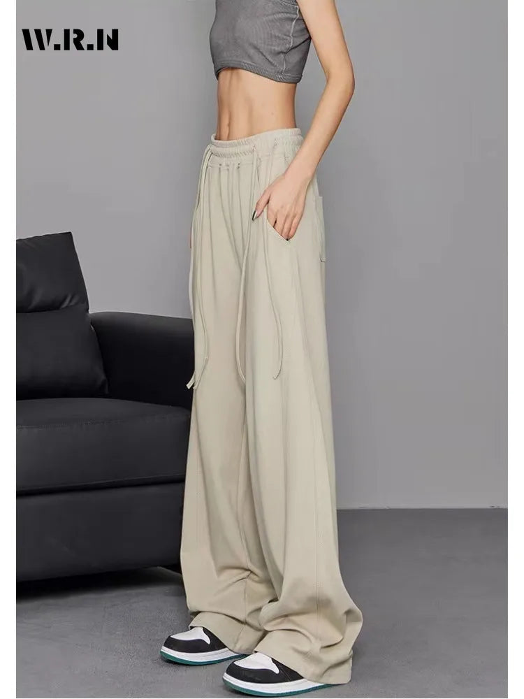 Women's Y2K Wide Leg Elastic Waist Drawstring Baggy Pants Casual Daily Joggers Trousers Vintage Street Mopping Sweatpant