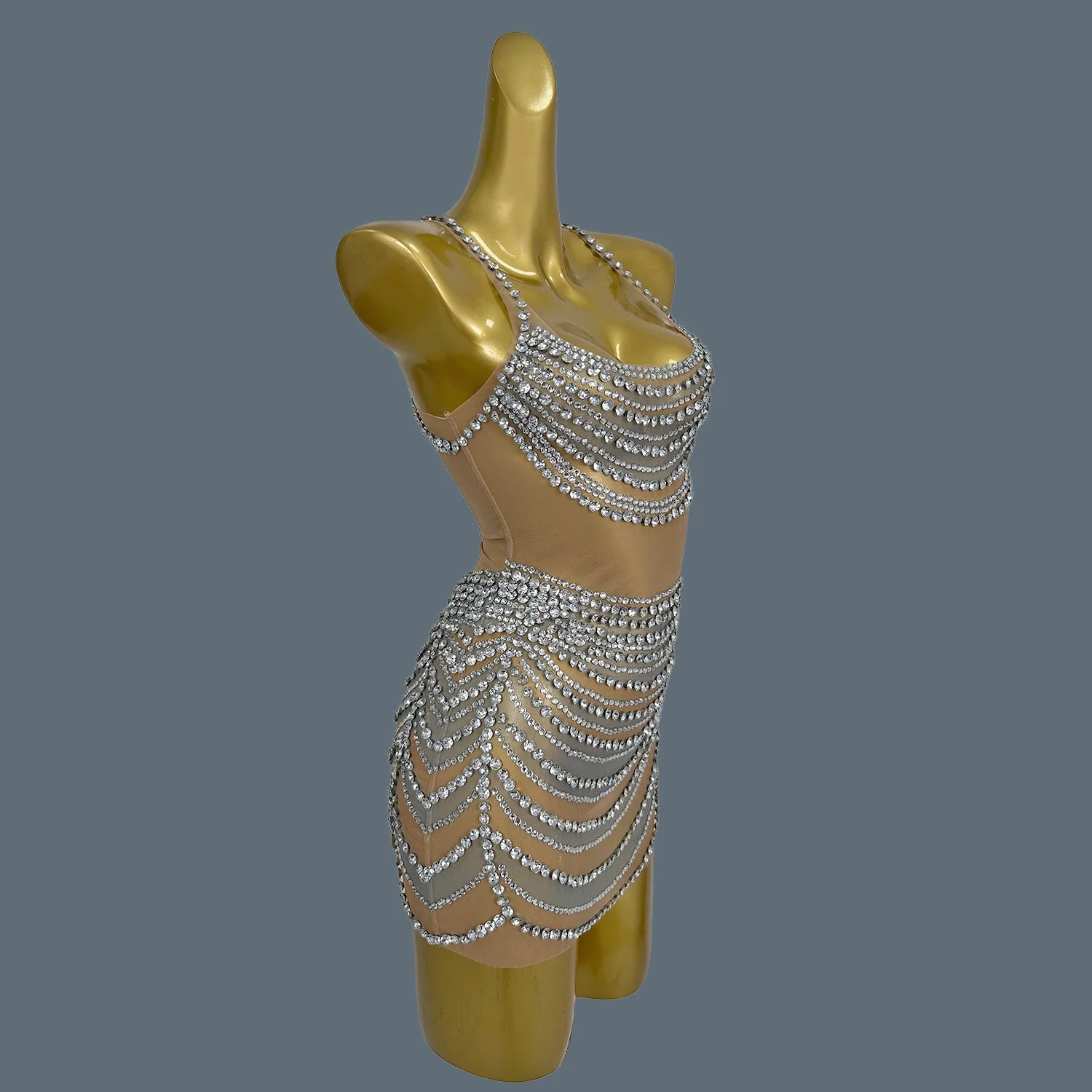 Elegant Party Dresses Luxury Women Sexy See Through Performance Costume Prom Crystals Diamonds Gowns Singer Stage Wear Fanwan