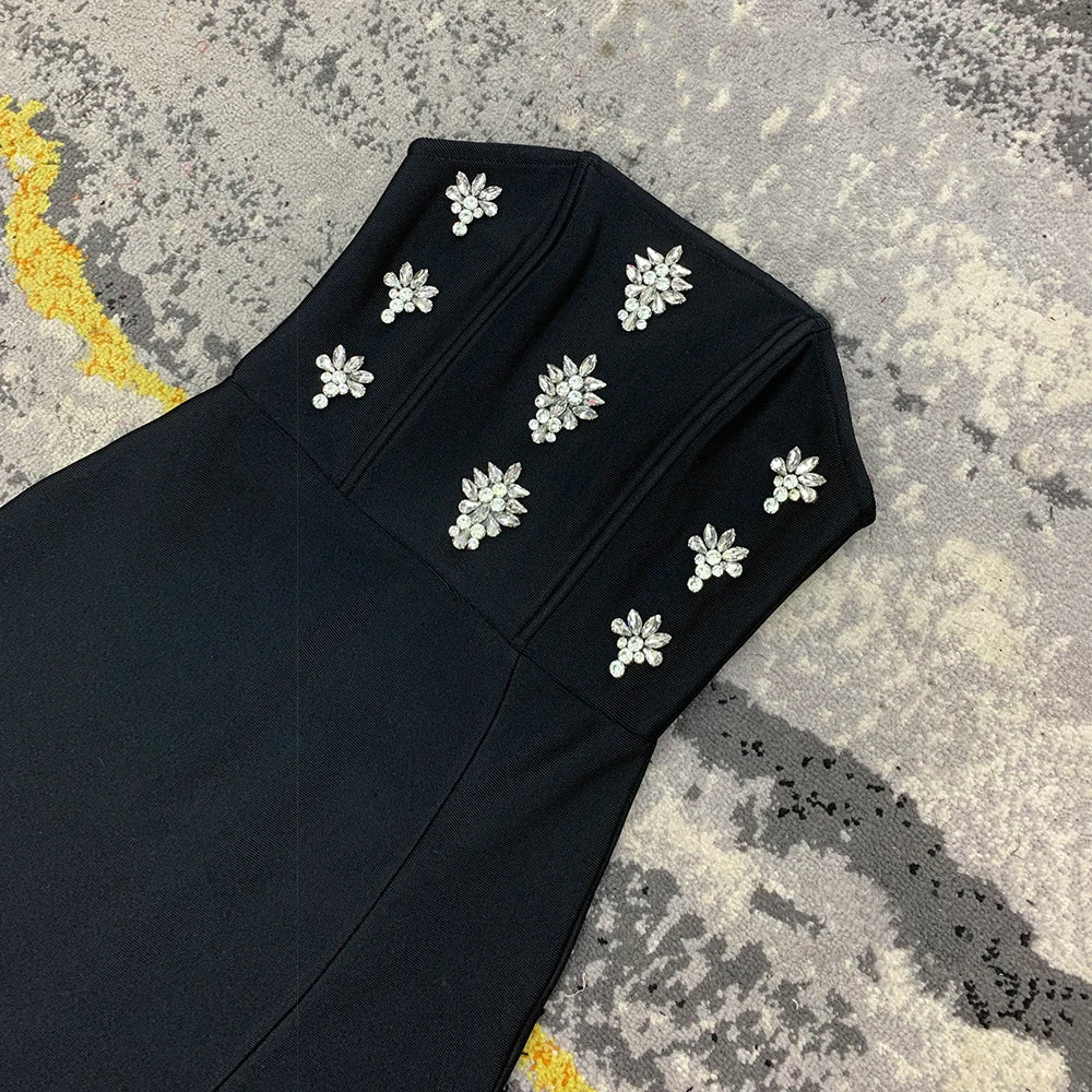 Sexy Beading Bandage Dress New Women Sleeveless Clothes Club Party Celebrity Elegant Dresses