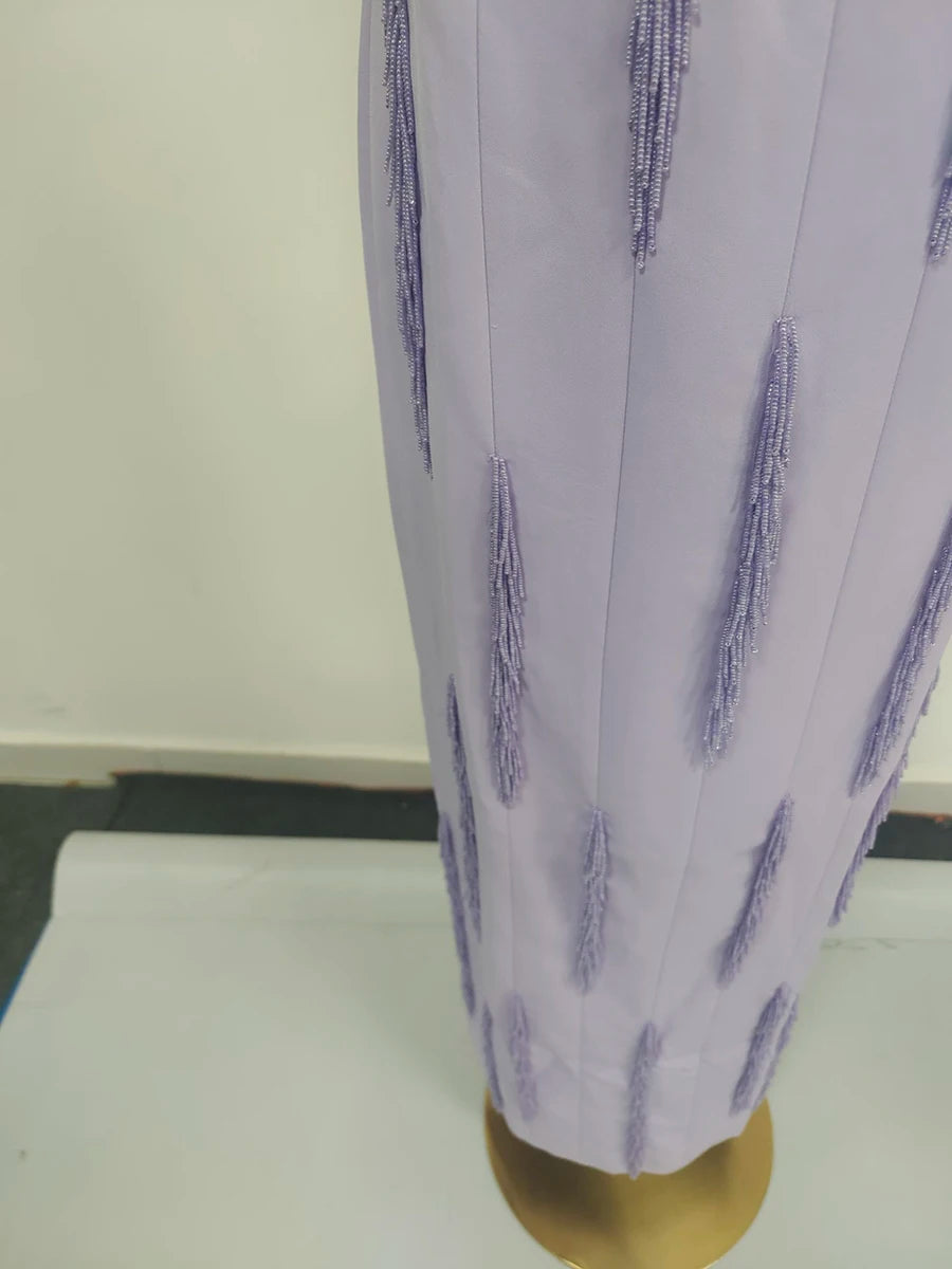 Purple Slimming Spliced Bead Elegant Dresses for Women Strapless Sleeveless Temperament Dress Female Clothing New