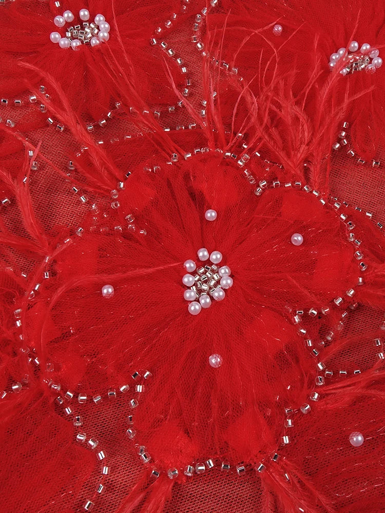 Romantic Sleeveless Red Floral Mermaid Dress for Garden Weddings Party Evening Gown