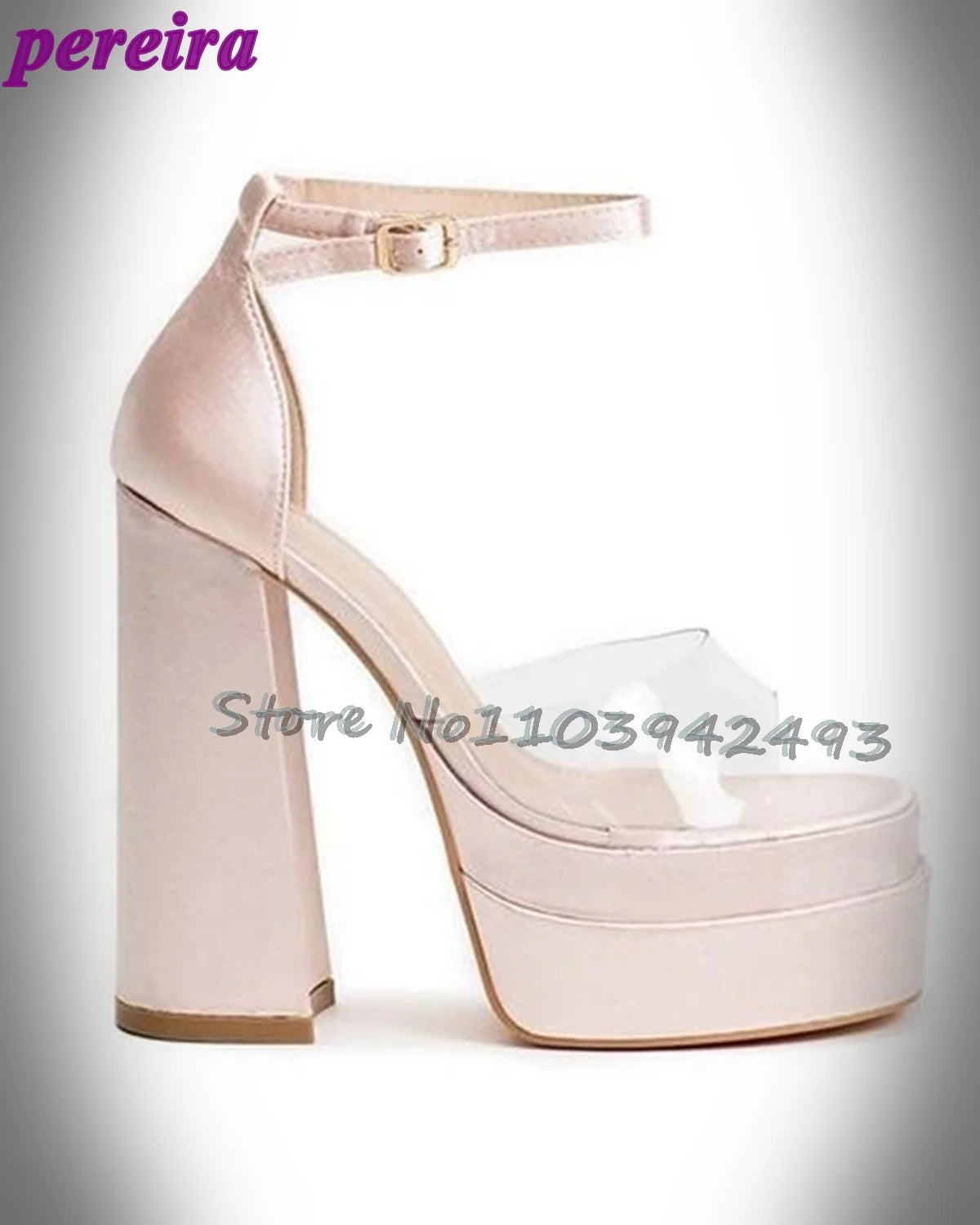 Transparent Pvc Heeled Sandals Open Toe Satin High Heels Platform Square Toe Summer 2025 Ankle buckle Strap Women Luxury Shoes Gold