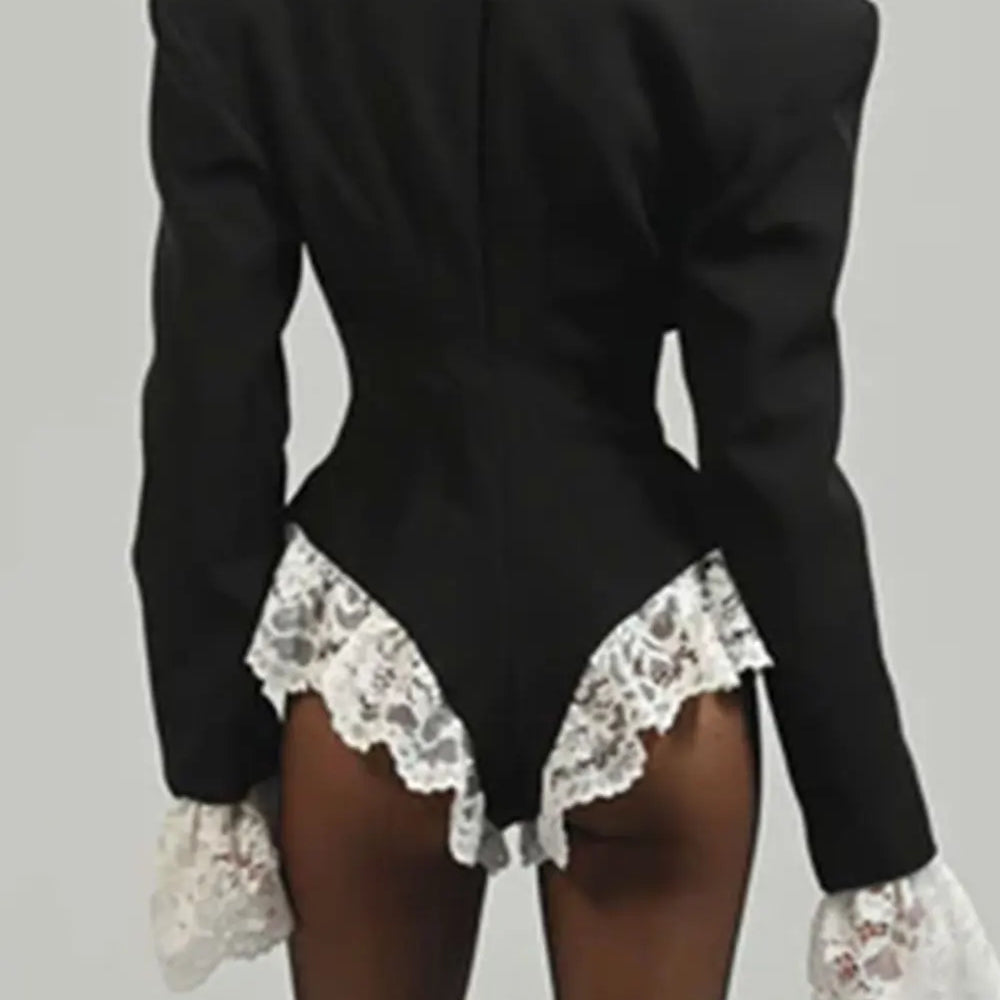 2024 Sexy Women'S Pullover Suit Jumpsuit Lapel Long Sleeved White Lace Design Slim Fit Suit Jacket Cocktail Evening Party Jacket