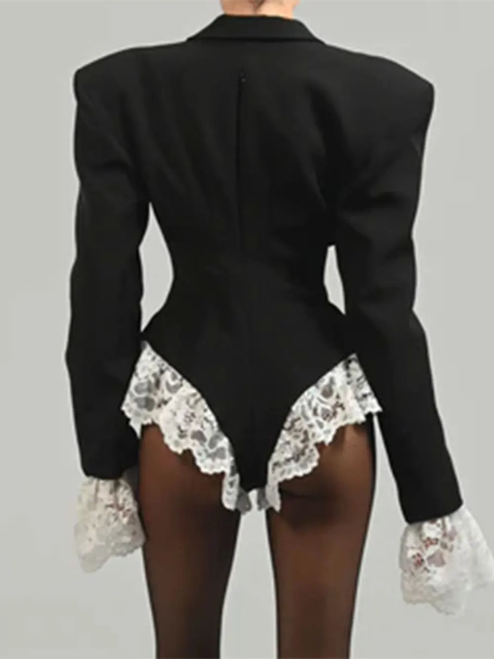 2024 Sexy Women'S Pullover Suit Jumpsuit Lapel Long Sleeved White Lace Design Slim Fit Suit Jacket Cocktail Evening Party Jacket