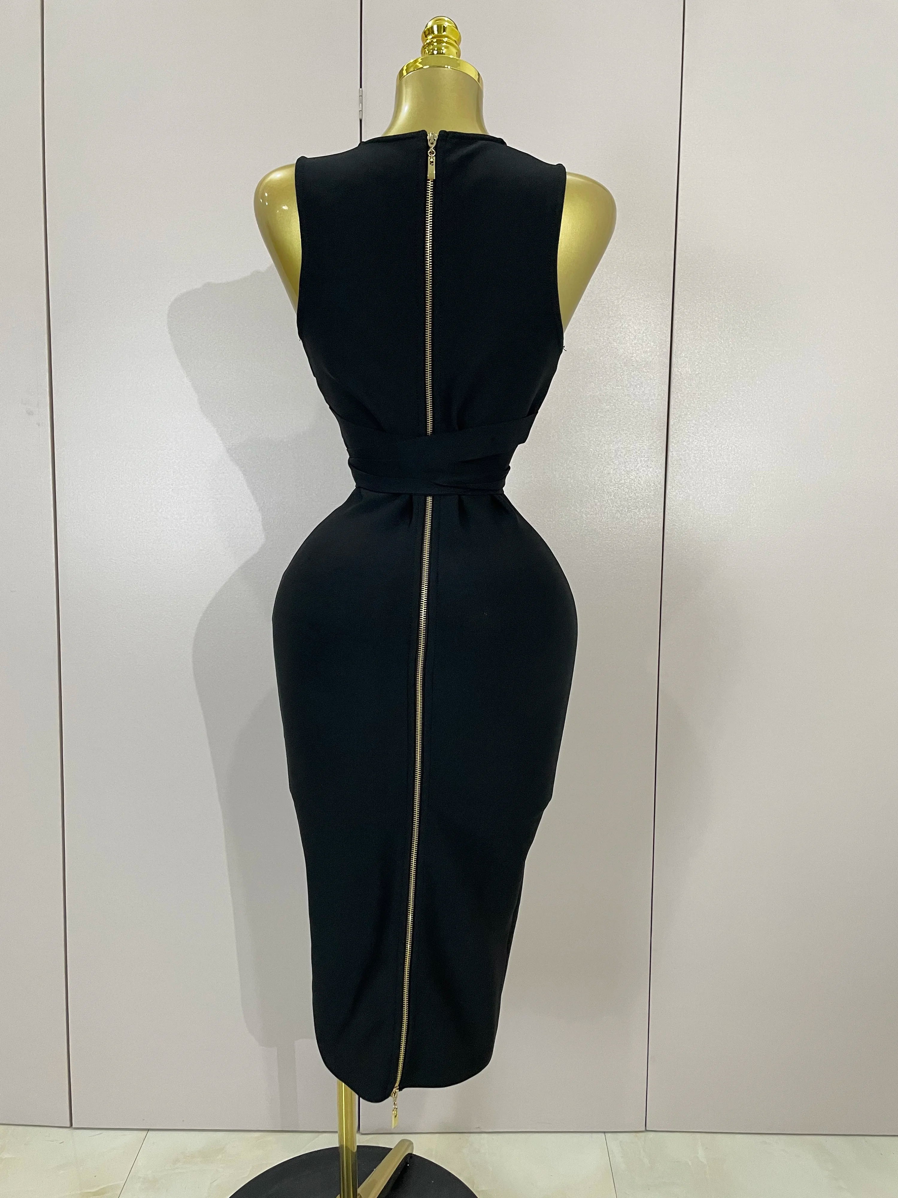 Women Elegance Sexy V-Neck Sleeveless Bodycon Bandage Dress Nightclub Party Evening Dress High Quality Luxury Birthday Dresses
