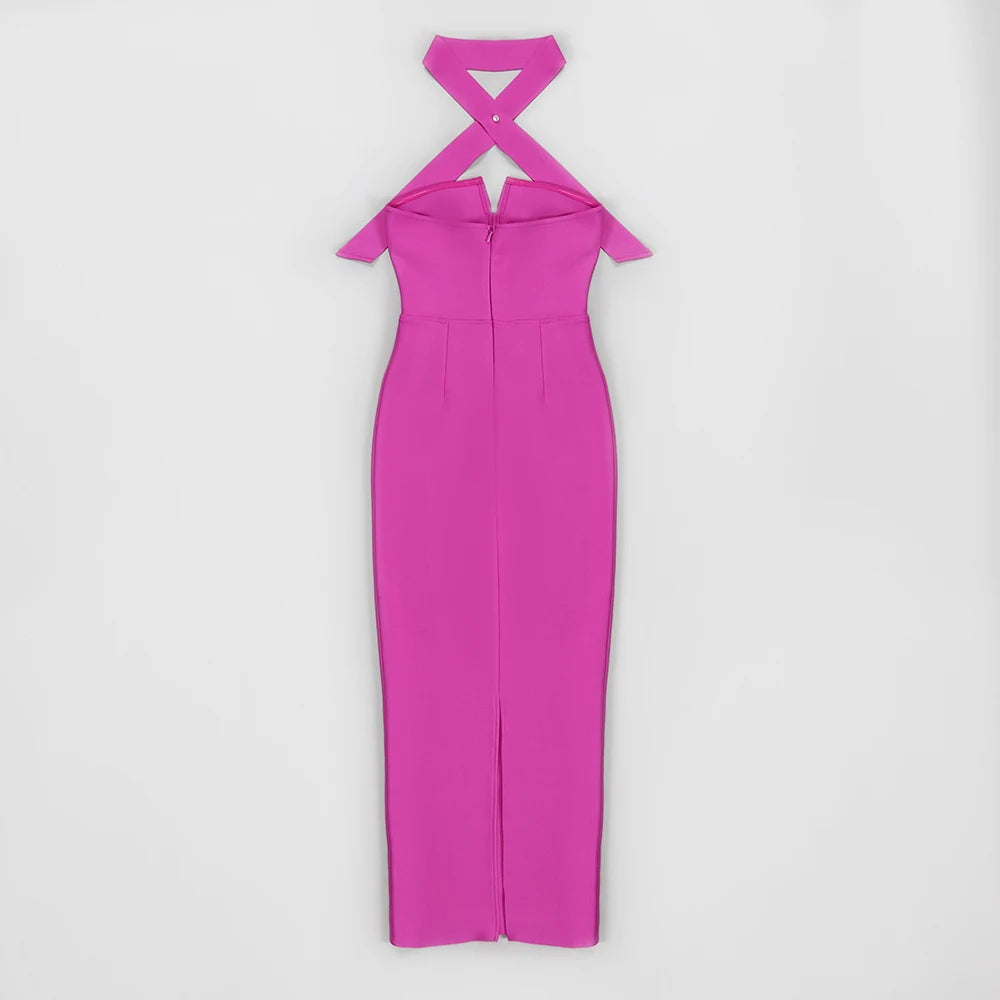 Black Color Women Sexy Halter Strapless Bodycon Long Dress Rayon Bandage Fashion Celebrate Evening Party Dress Wholesale