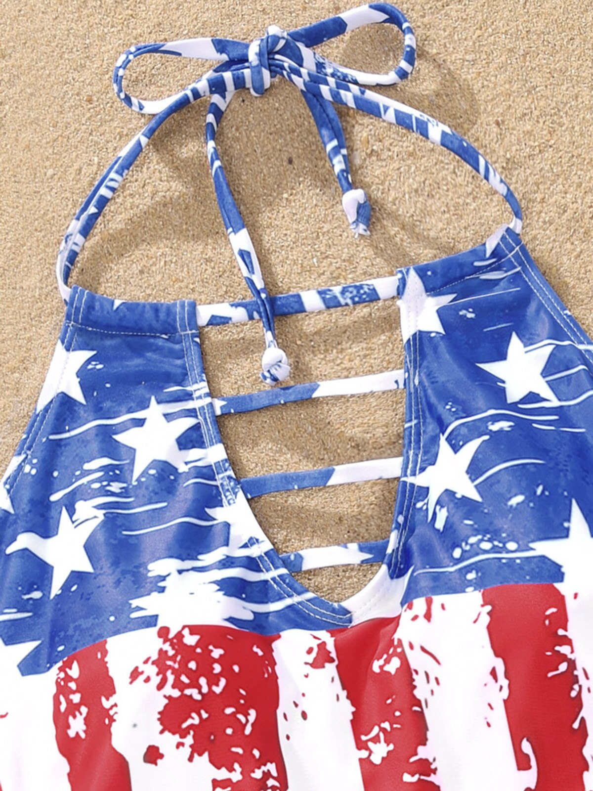 Sexy Women American Flag Hollow Out Drawstring Halter Tankini Set Brazilian Swimsuit 2024 New Bra Two Piece Swimwear Beachwear