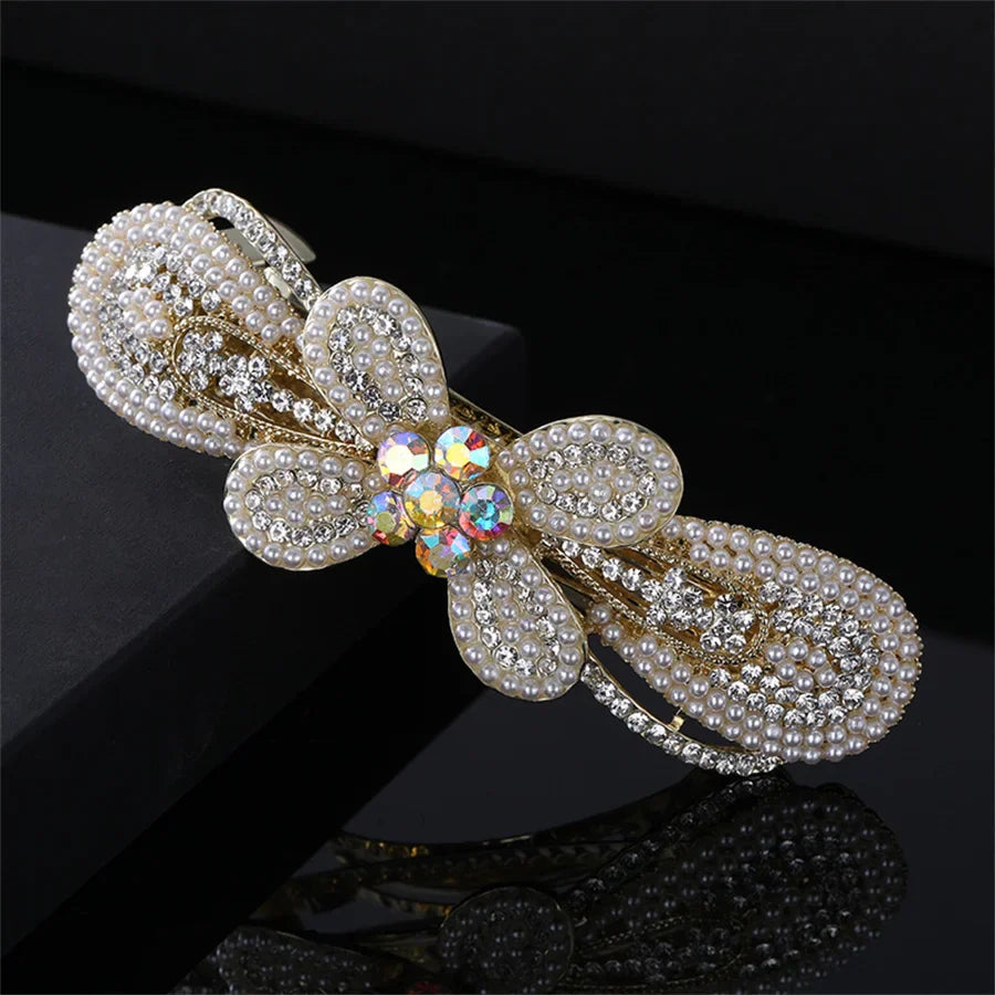 Fashion pearl Crystal Hair Clips Vintage Spring Hairpins Leaf Flowers Barrettes Elegant Women Headwear Luxury Hair Accessories 5