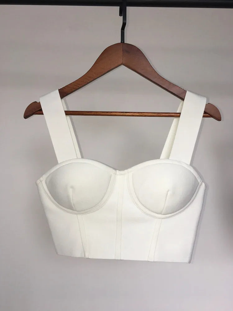 Women Summer Soild Sexy Strapless Backless Orange Black White Camis Bandage Tops 2023 Celebrity Designer Fashion High Street Top WHITE